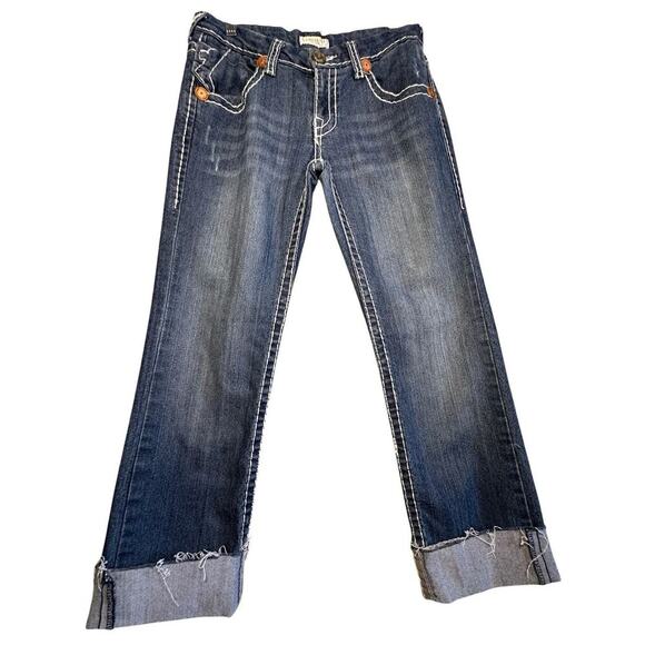 True Religion World‎ Tour USA Limited Edition Y2K Jeans Women Sz 28 Raw Cuff Hem - Picture 11 of 16